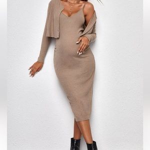 Maternity Rib-knit Cami Bodycon Dress With Jacket